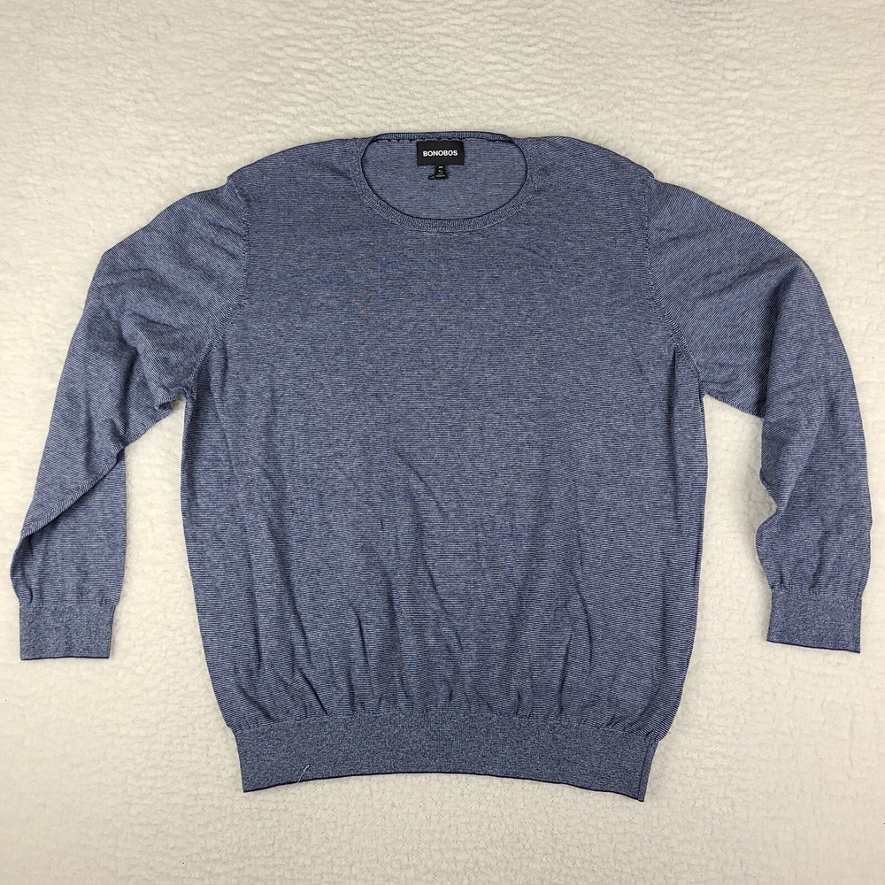 Bonobos Sweater Mens 2XL XXL Blue Striped Crewneck Slim Fit Cotton Sweatshirt‎